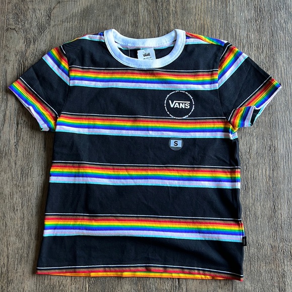 Vans Tops - Vans PRIDE Women’s mini Tee shirt-size S. 🌈 Rainbow stripes. Has LOVE in… NWT